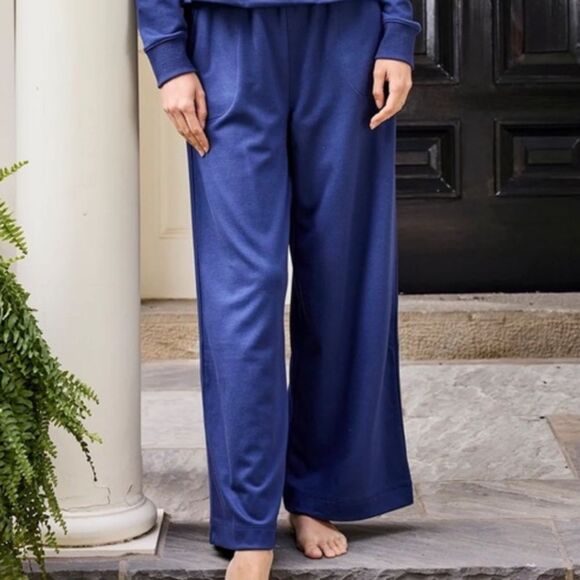 LAKE Wide Leg Lounge Pant in English Navy L - Picture 1 of 5